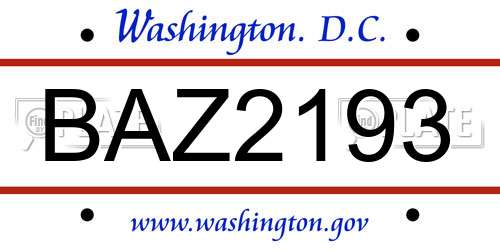 BAZ2193 District Of Columbia License Plate