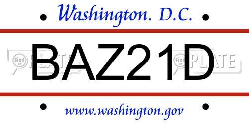 BAZ21D District Of Columbia License Plate