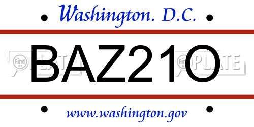 BAZ21O District Of Columbia License Plate