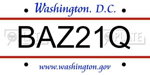 BAZ21Q District Of Columbia License Plate