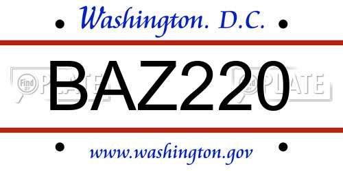 BAZ220 District Of Columbia License Plate