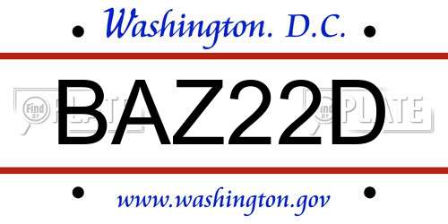 BAZ22D District Of Columbia License Plate