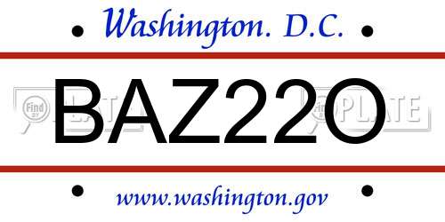 BAZ22O District Of Columbia License Plate