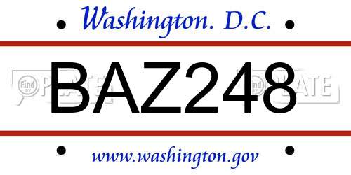 BAZ248 District Of Columbia License Plate