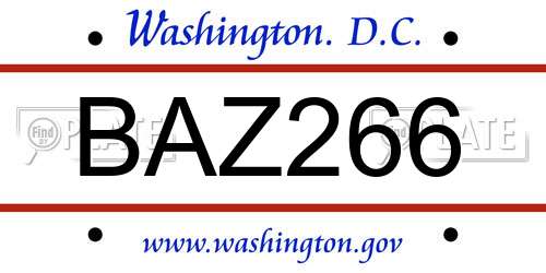 BAZ266 District Of Columbia License Plate
