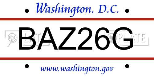 BAZ26G District Of Columbia License Plate