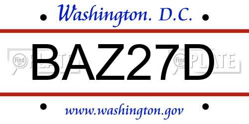 BAZ27D District Of Columbia License Plate