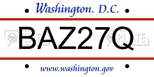 BAZ27Q District Of Columbia License Plate