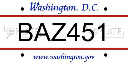 BAZ451 District Of Columbia License Plate