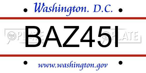 BAZ45I District Of Columbia License Plate
