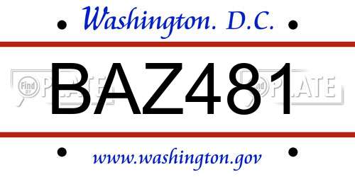 BAZ481 District Of Columbia License Plate