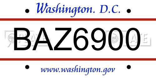BAZ6900 District Of Columbia License Plate