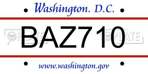 BAZ710 District Of Columbia License Plate