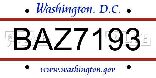BAZ7193 District Of Columbia License Plate