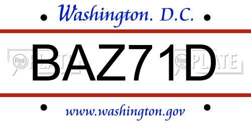 BAZ71D District Of Columbia License Plate