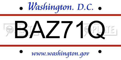 BAZ71Q District Of Columbia License Plate