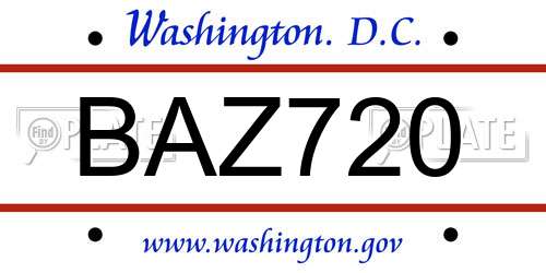BAZ720 District Of Columbia License Plate