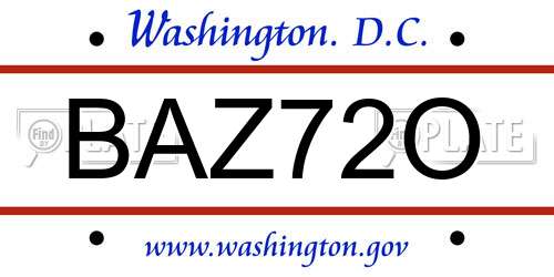 BAZ72O District Of Columbia License Plate
