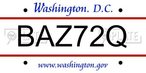 BAZ72Q District Of Columbia License Plate