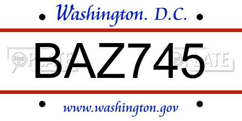 BAZ745 District Of Columbia License Plate