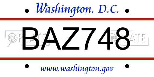 BAZ748 District Of Columbia License Plate