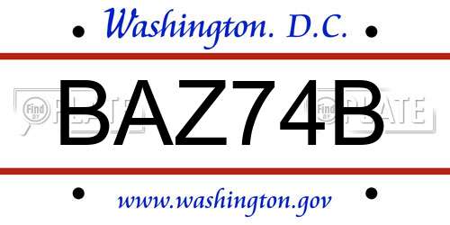 BAZ74B District Of Columbia License Plate