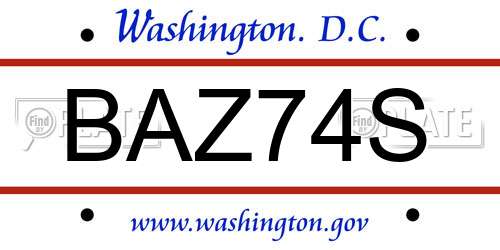 BAZ74S District Of Columbia License Plate