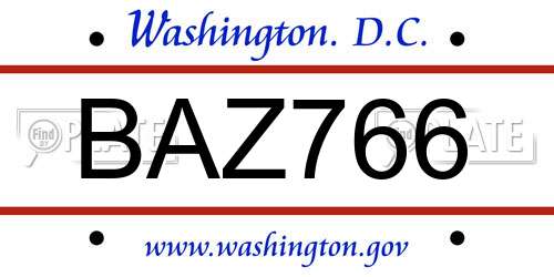 BAZ766 District Of Columbia License Plate