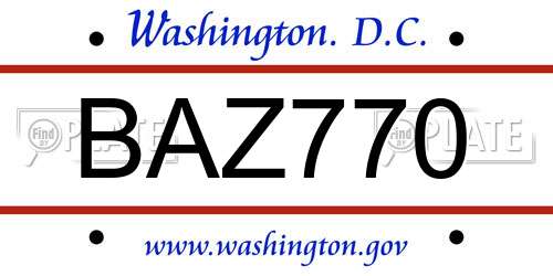 BAZ770 District Of Columbia License Plate