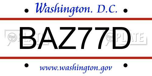 BAZ77D District Of Columbia License Plate