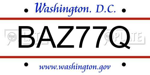 BAZ77Q District Of Columbia License Plate