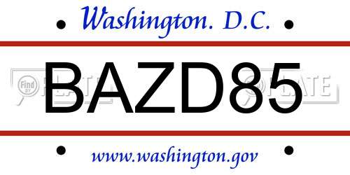 BAZD85 District Of Columbia License Plate