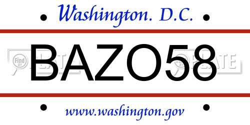 BAZO58 District Of Columbia License Plate