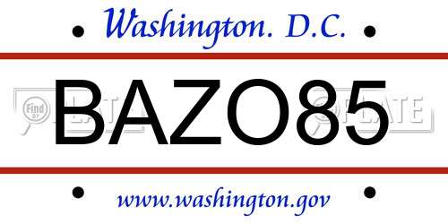 BAZO85 District Of Columbia License Plate