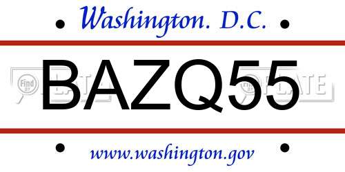 BAZQ55 District Of Columbia License Plate