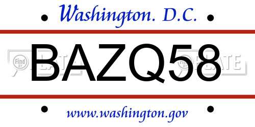 BAZQ58 District Of Columbia License Plate