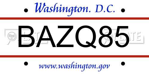 BAZQ85 District Of Columbia License Plate