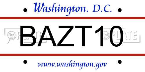 BAZT10 District Of Columbia License Plate