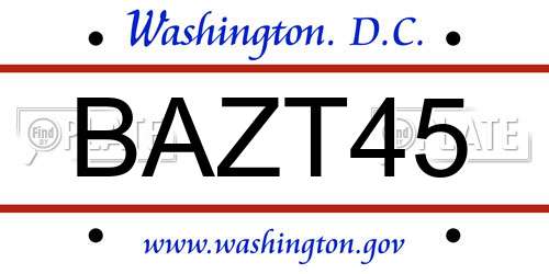 BAZT45 District Of Columbia License Plate