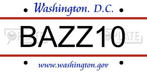 BAZZ10 District Of Columbia License Plate