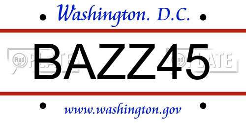 BAZZ45 District Of Columbia License Plate