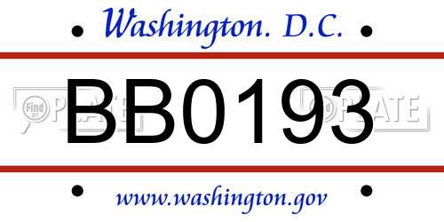BB0193 District Of Columbia License Plate