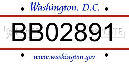 BB02891 District Of Columbia License Plate