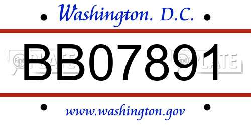 BB07891 District Of Columbia License Plate