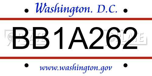 BB1A262 District Of Columbia License Plate