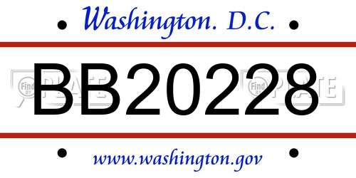 BB20228 District Of Columbia License Plate