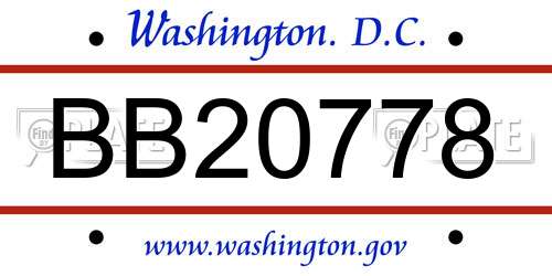 BB20778 District Of Columbia License Plate