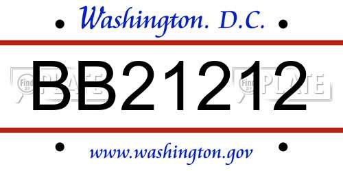 BB21212 District Of Columbia License Plate