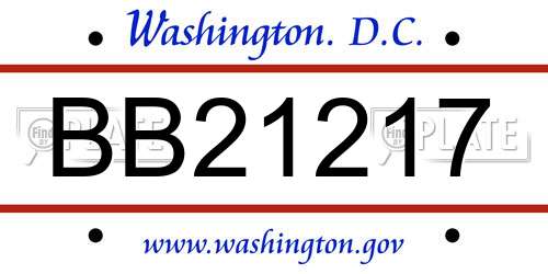 BB21217 District Of Columbia License Plate