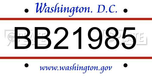 BB21985 District Of Columbia License Plate